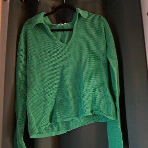 GAP mesh Knit Green collard sweater